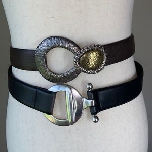 Chicos ladies leather belts group of 2 black/silver & brown gold/silver sz  Sm